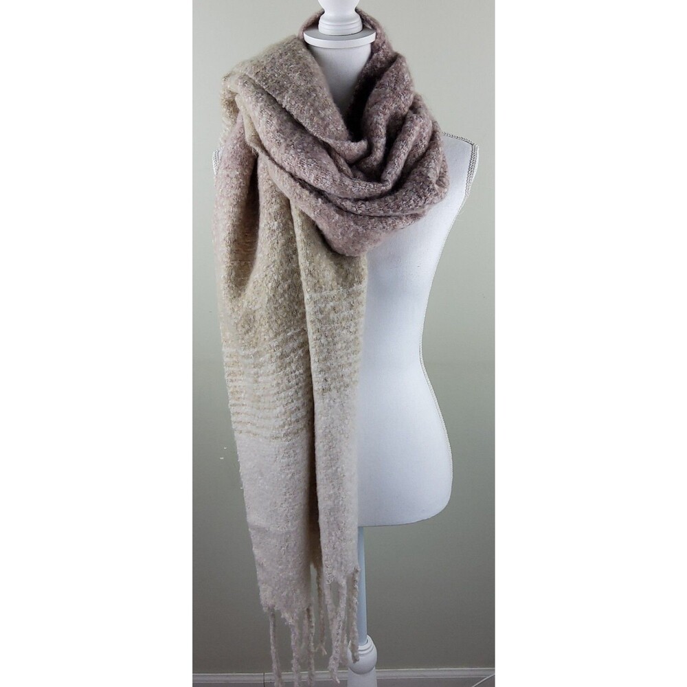 Anthropologie Mer Sea Chunky Knit Wrap Scarf Pink Tan Gradient